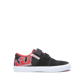 Supra Kids STACKS II VULC VELCRO Black/Risk Red/white Low Top Shoes | CA-75461